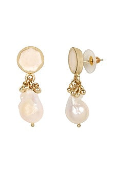 Gold Finish Fresh Water Pearl Dangler Earrings
