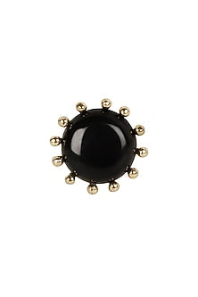 Gold Finish Black Freshwater Pearl Adjustable Ring