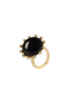Gold Finish Black Freshwater Pearl Adjustable Ring
