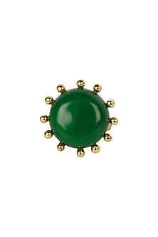 Gold Finish Green Freshwater Pearl Adjustable Ring