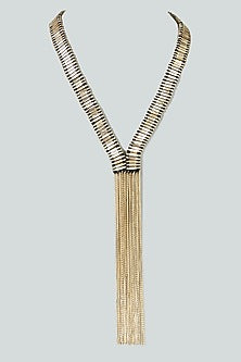 Gold Finish Mixed Metal Long Necklace
