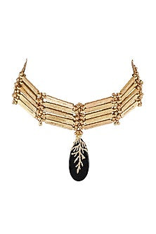 Gold Finish Semi-Precious Stone Choker Necklace