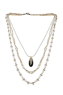 Gold Finish Semi-Precious Stone Layered Necklace