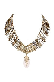 Gold Finish Semi-Precious Stone Choker Necklace