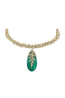 Gold Finish Semi-Precious Stone Choker Necklace