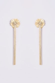 Gold Finish Sunflower Leaf Dangler Earrings