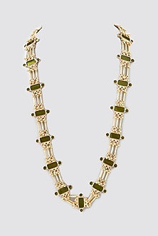 Gold Finish Cotton Thread & Enameled Stone Long Necklace