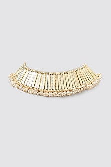 Gold Finish Cotton Thread & Glass Pearl Necklace