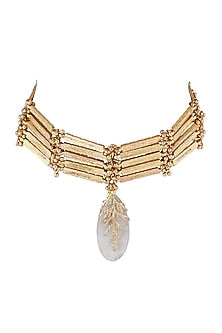 Gold Finish Semi-Precious Stone Choker Necklace