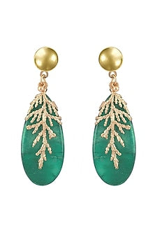 Gold Finish Green Enameled Handcrafted Dangler Earrings