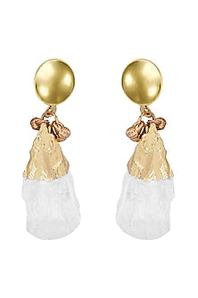 Gold Finish White Quartz Stone Handcrafted Dangler Earrings