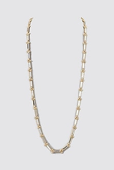 Gold Finish Cotton Thread & Mirror Long Necklace