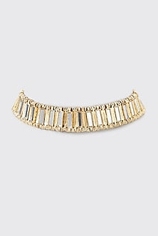 Gold Finish Cotton Thread & Mirror Choker Necklace