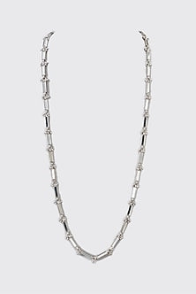 Silver Cotton Thread & Mirror Long Necklace