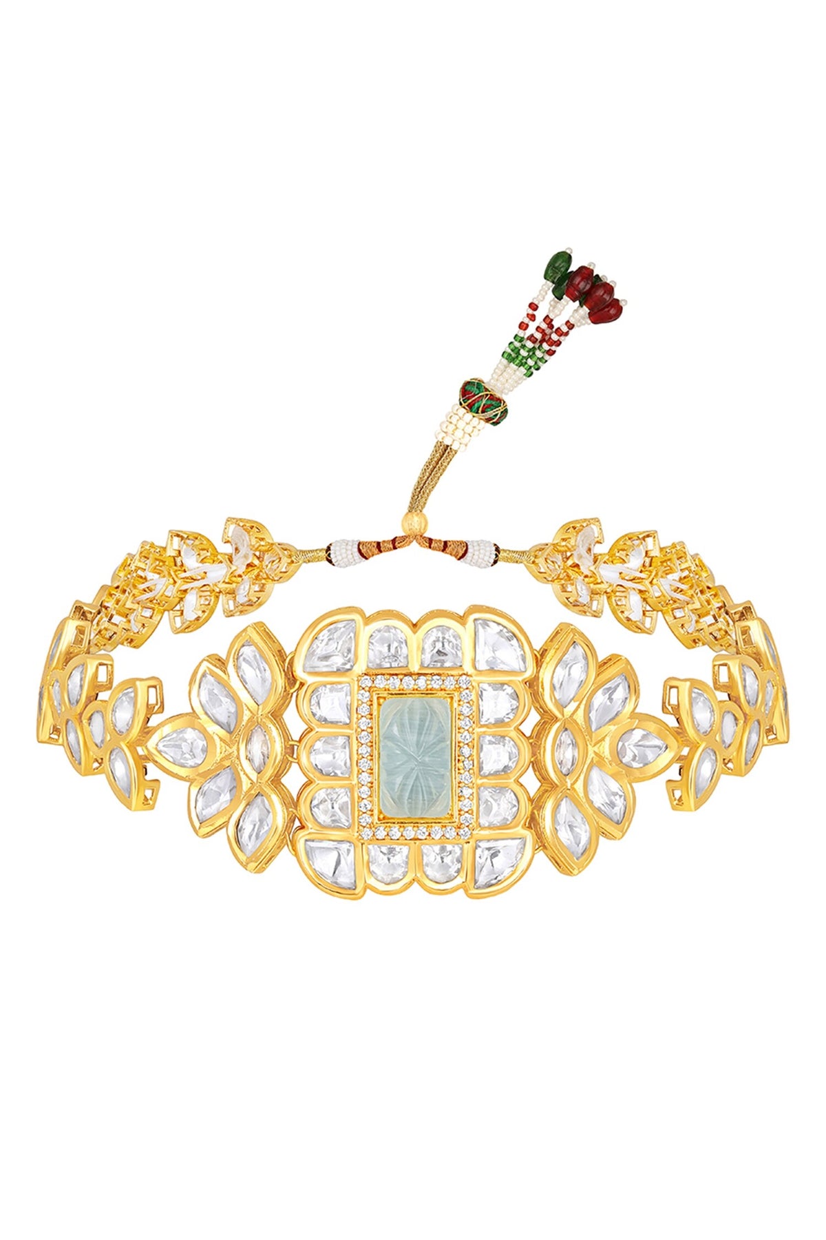 Carved Onyx & Kundan Polki Embellished Necklace Set 