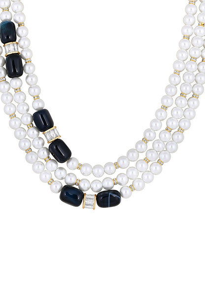 Shell Pearls & Natural Agate Necklace 