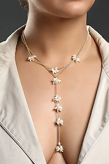 Gold Finish Pearl Long Necklace