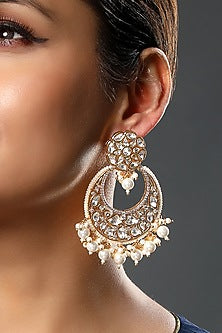 Gold Finish Kundan Polki & Agate Chandbali Earrings