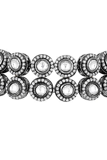 Black Rhodium Finish Kundan Polki & Zircon Choker Necklace Set