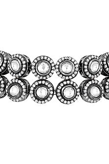 Black Rhodium Finish Kundan Polki & Zircon Choker Necklace Set