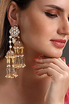 Micro Gold Finish Kundan Polki & Agate Dangler Earrings