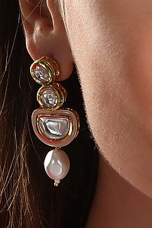 Micro Gold Finish Kundan Polki & Agate Dangler Earrings