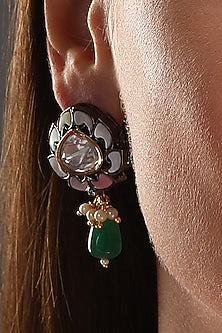 Two-Tone Finish Kundan Polki & Agate Dangler Earrings