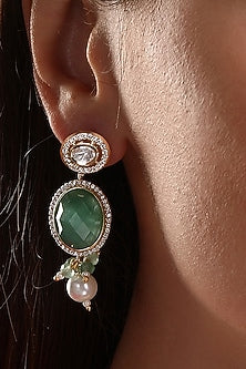Micro Gold Finish Kundan Polki & Agate Dangler Earrings