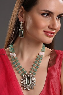 Two-Tone Finish Kundan Polki & Agate Long Necklace Set