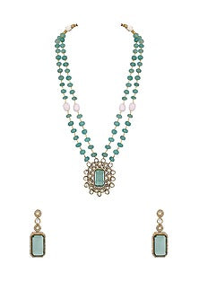 Two-Tone Finish Kundan Polki & Agate Long Necklace Set