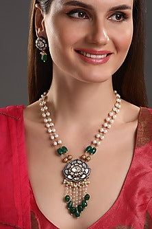 Two-Tone Finish Kundan Polki & Agate Long Necklace Set