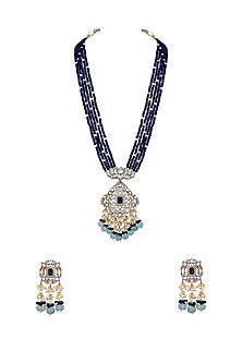Two-Tone Finish Kundan Polki & Agate Long Necklace Set