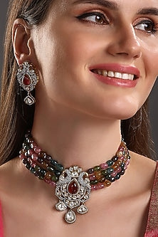 Two-Tone Finish Kundan Polki & Agate Choker Necklace Set