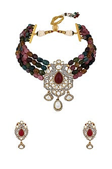 Two-Tone Finish Kundan Polki & Agate Choker Necklace Set