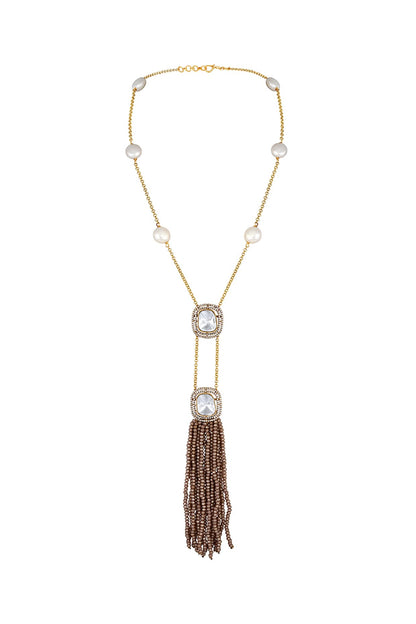 Two-Tone Finish Kundan Polki & Agate Long Necklace