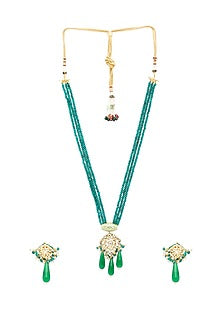 Gold Finish Beaded Long Necklace Set
