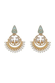 Gold Finish Kundan Polki Handcrafted Chandbali Earrings