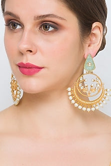 Gold Finish Kundan Polki Handcrafted Chandbali Earrings
