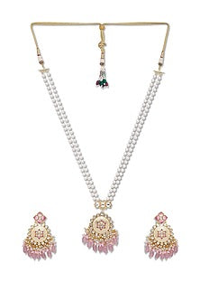 Gold Finish Shell Pearl Handcrafted Long Necklace Set