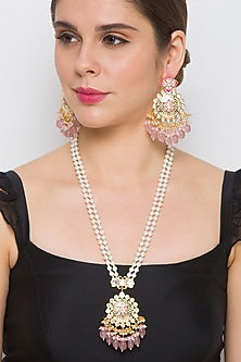 Gold Finish Shell Pearl Handcrafted Long Necklace Set