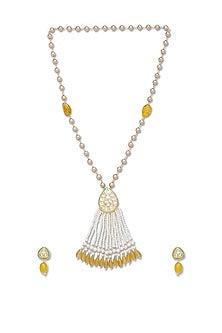 Gold Finish Agate Long Necklace Set In Brass