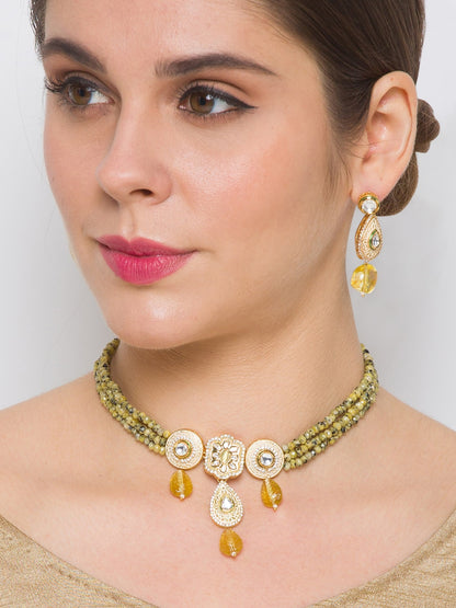 Gold Finish Agate Choker Necklace Set In Brass