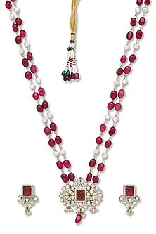 Gold Finish Handcrafted Agate Long Necklace Set