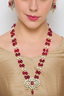 Gold Finish Handcrafted Agate Long Necklace Set