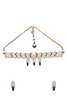 Gold Finish Handcrafted Shell Pearl Choker Necklace Set
