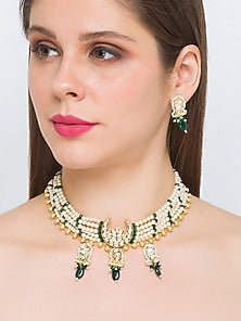 Gold Finish Handcrafted Shell Pearl Choker Necklace Set