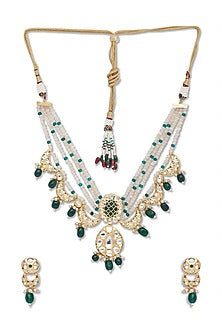 Gold Finish Handcrafted Kundan Polki Choker Necklace Set