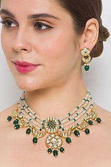 Gold Finish Handcrafted Kundan Polki Choker Necklace Set