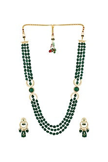 Micro Gold Finish Kundan Polki & Onyx Long Necklace Set
