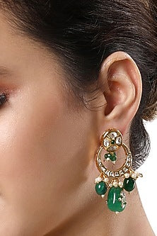 Micro Gold Finish Kundan Polki & Onyx Long Necklace Set
